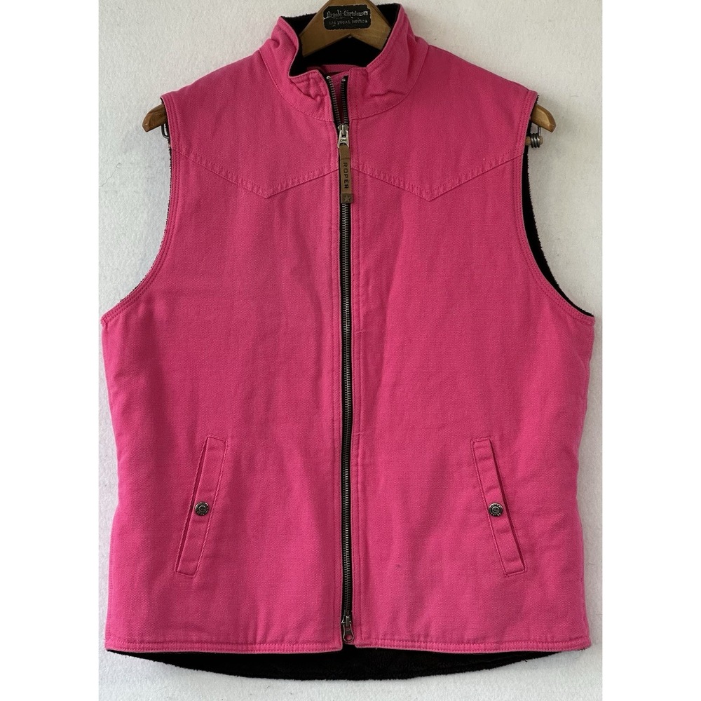 Roper Work Fleece Lined Vest Pink Canvas Work Women's Size M Cowgirl